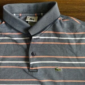 Lacoste Gray and Orange Striped Polo Shirt